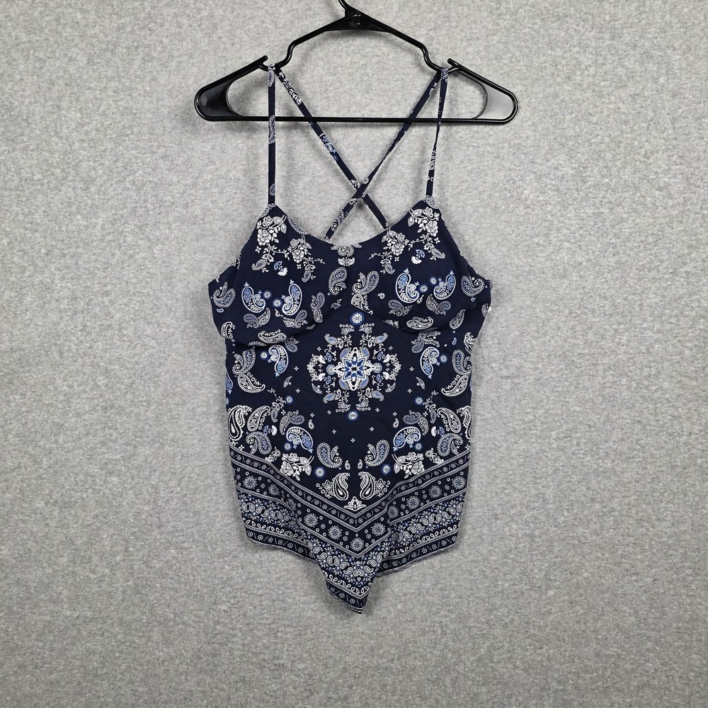 No Boundaries Tank Top Teens Large Blue Paisley Bandana Handkerchief Hem Cami